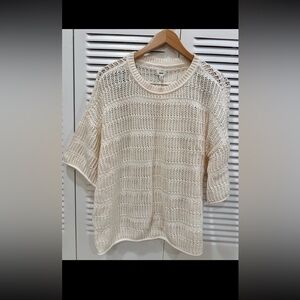 Aerie Natural Crochet Oversized Short Sleeve Sweater Size L Brand New